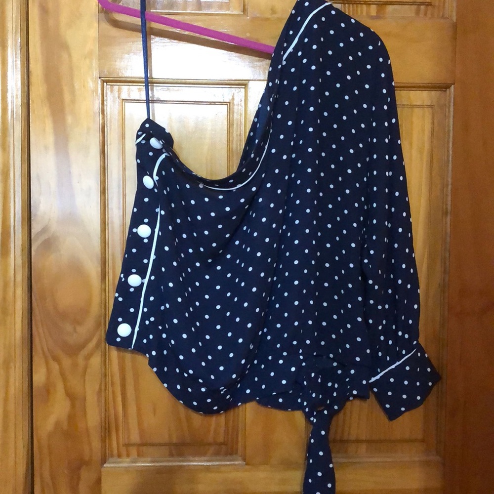 Brand new NY&C navy and white polka dot blouse